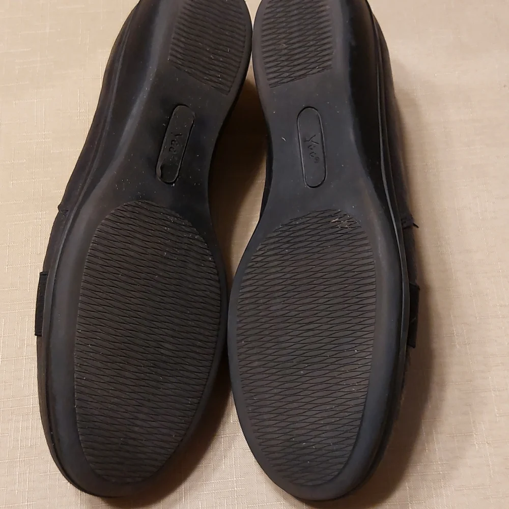 Yuu Black Flat Comfort Wedge Loafers Size 12 Stretch Panel EUC